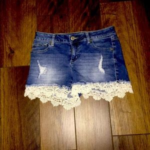 jean shorts with lace ends